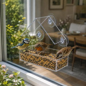 Clear Window Bird Feeder with Suction Cups & Feeding Tray