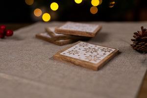 Wooden Coasters with Holder Snowflakes Wood Placemats