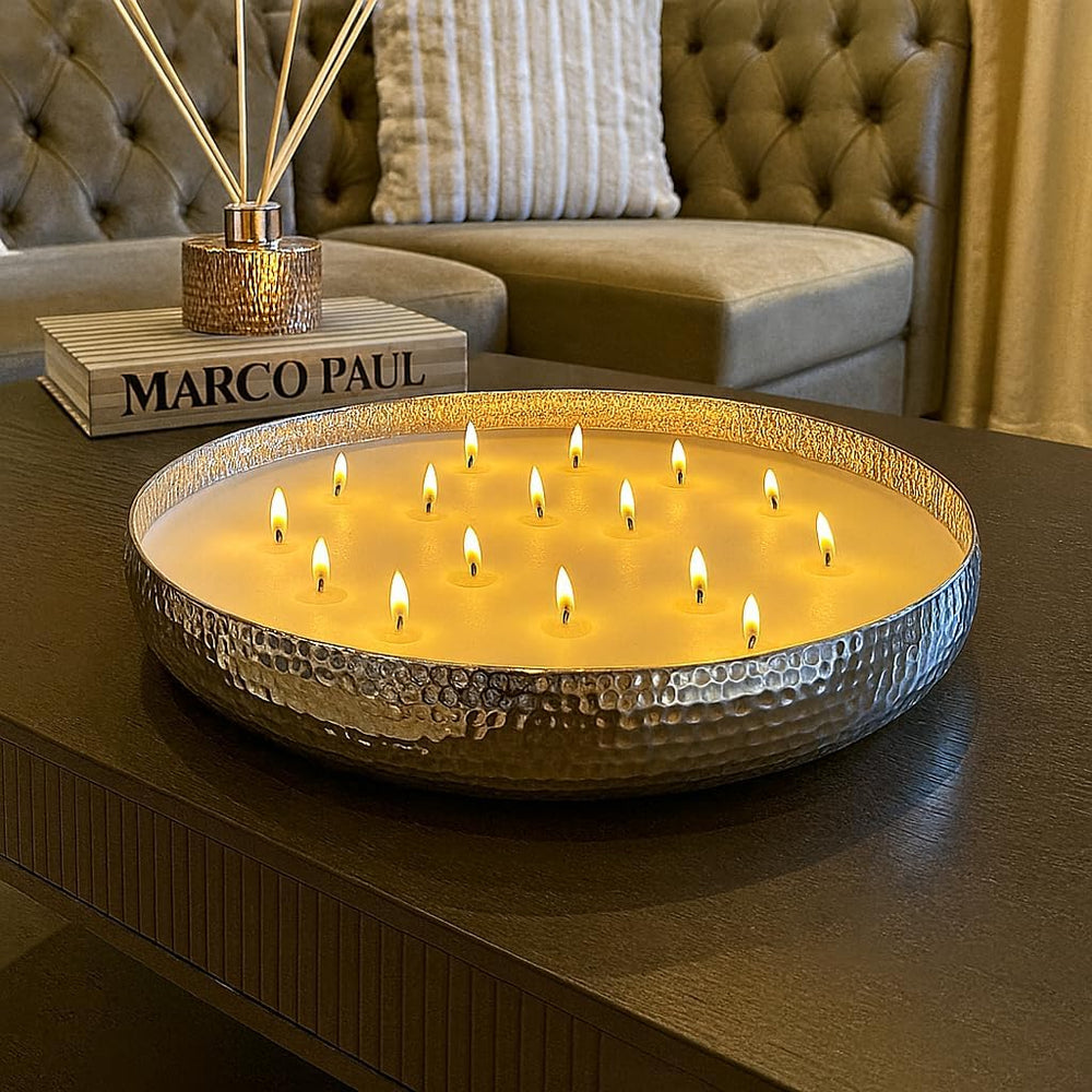 Large Silver Hammered Candle
