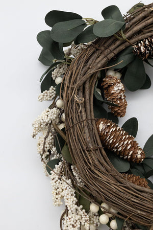 60cm White Berry & Eucalyptus Winter Wreath