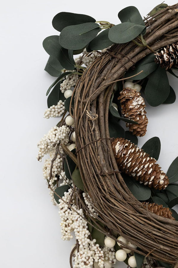 60cm White Berry & Eucalyptus Winter Wreath