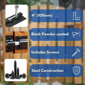 Garden Mile Sliding Black Door Bolt | High-Quality Hardware - HomeSecure