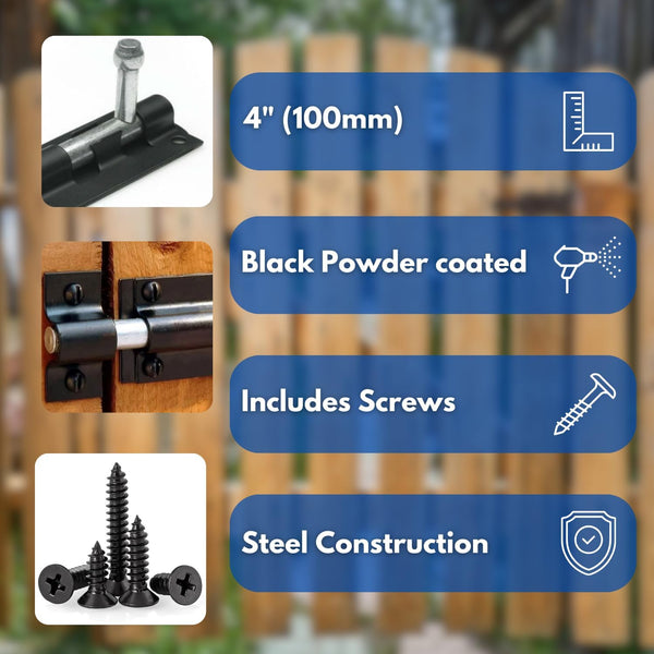 Garden Mile Sliding Black Door Bolt | High-Quality Hardware - HomeSecure