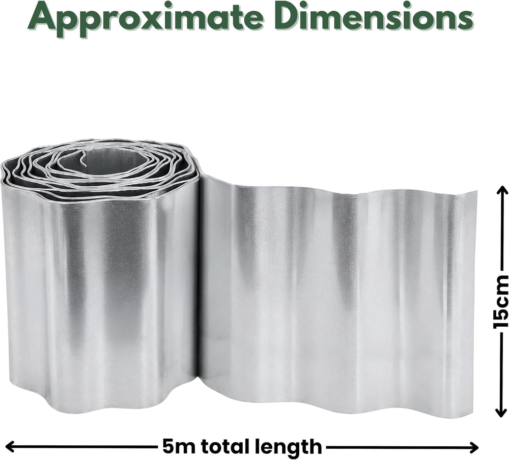 Metal Garden Border Edging Roll 5m × 15cm Galvanised Steel