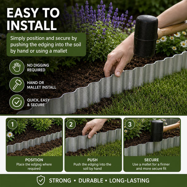 Galvanised Steel Garden Edging 3m × 15cm Wavy Metal Border