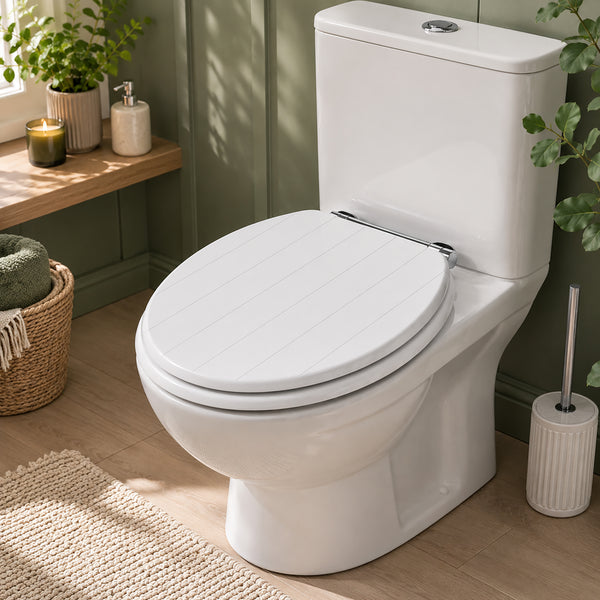 White MDF Soft Close Toilet Seat with Quick Release Oval Fit