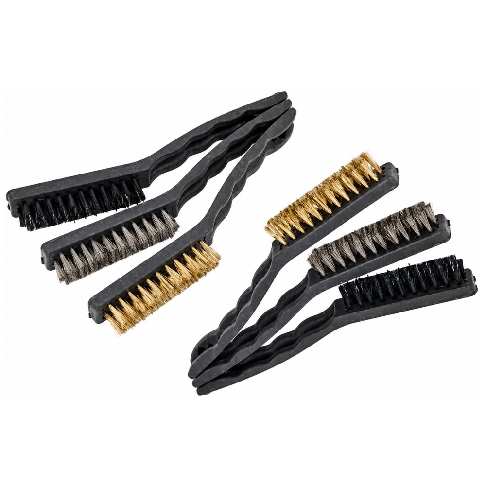 6pc Wire Brush Set 9" Long Steel Brass Nylon DIY Metal Rust Remover