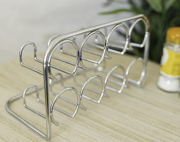 Eight Piece Free Standing Silver Carbon Steel Spice Rack with Chrome Finish