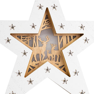 Decorative star with cut-out reindeer design on a white background