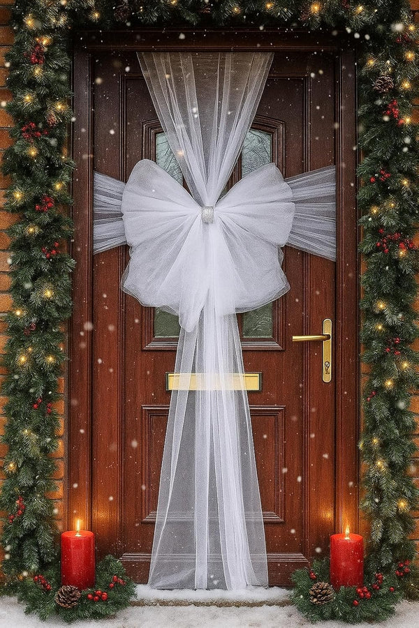 White Sparkly Pre-Made Door Bow Decoration