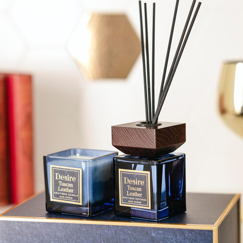 Tuscan Leather Candle & Reed Diffuser Set