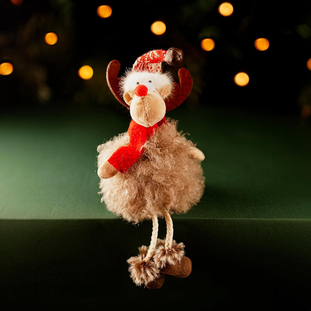 Reindeer Ornament W/Dangly Legs and Red Hat