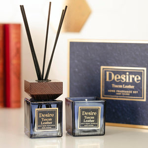 Tuscan Leather Candle & Reed Diffuser Set
