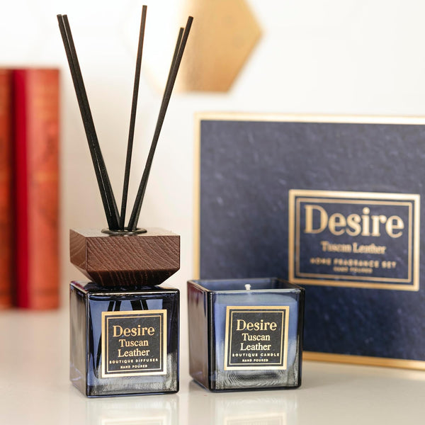 Tuscan Leather Candle & Reed Diffuser Set