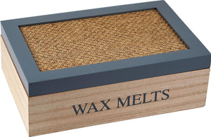 Wax melts container with textured lid and wooden base
