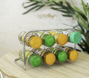 Eight Piece Free Standing Silver Carbon Steel Spice Rack with Chrome Finish