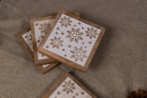 Wooden Coasters with Holder Snowflakes Wood Placemats
