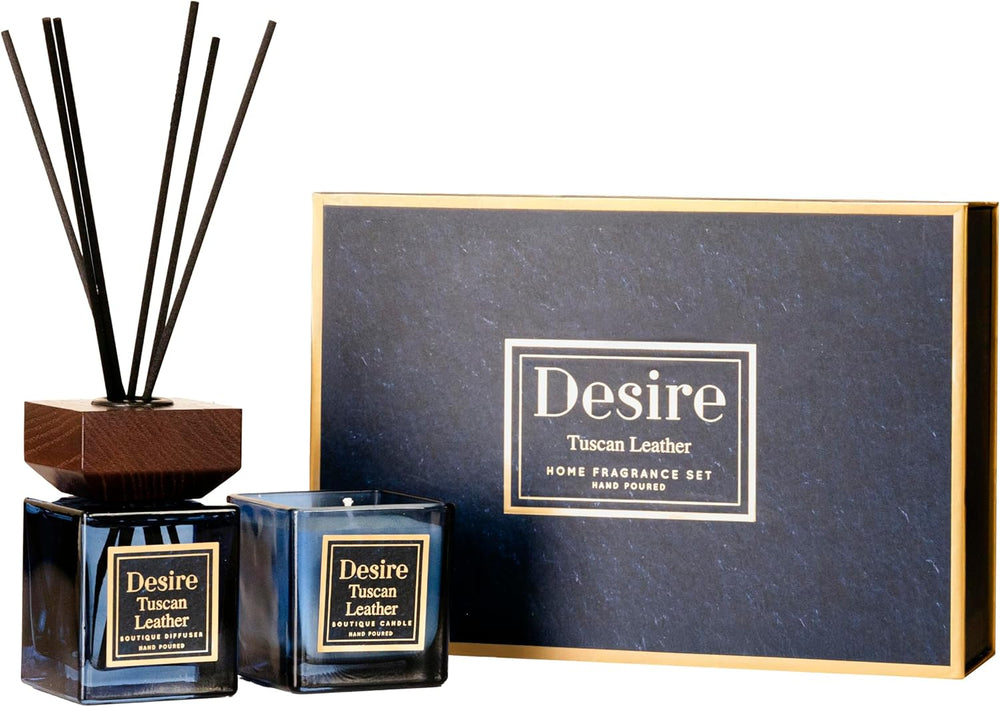 Tuscan Leather Candle & Reed Diffuser Set