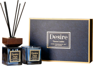 Tuscan Leather Candle & Reed Diffuser Set