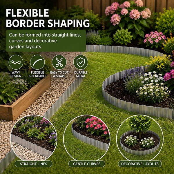 Metal Garden Border Edging Roll 5m × 15cm Galvanised Steel