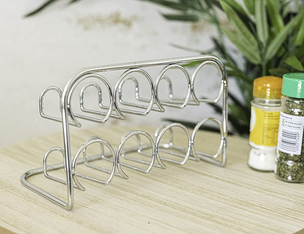 Eight Piece Free Standing Silver Carbon Steel Spice Rack with Chrome Finish