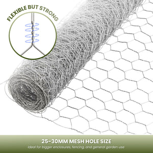 5m Galvanised Chicken Wire Netting 25mm Mesh Fence Roll