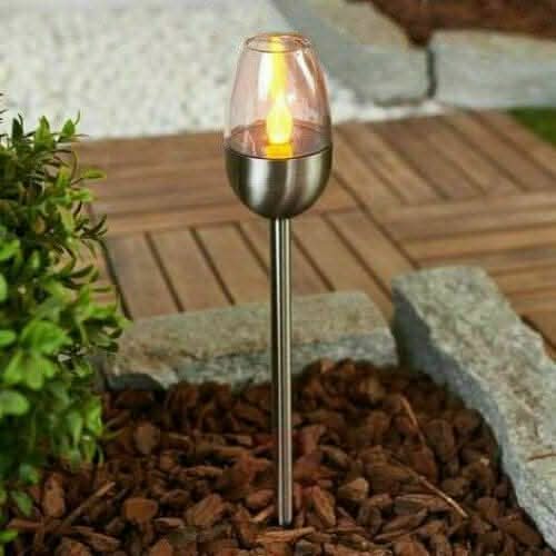 Set of eight solar flame effect LED stake lights