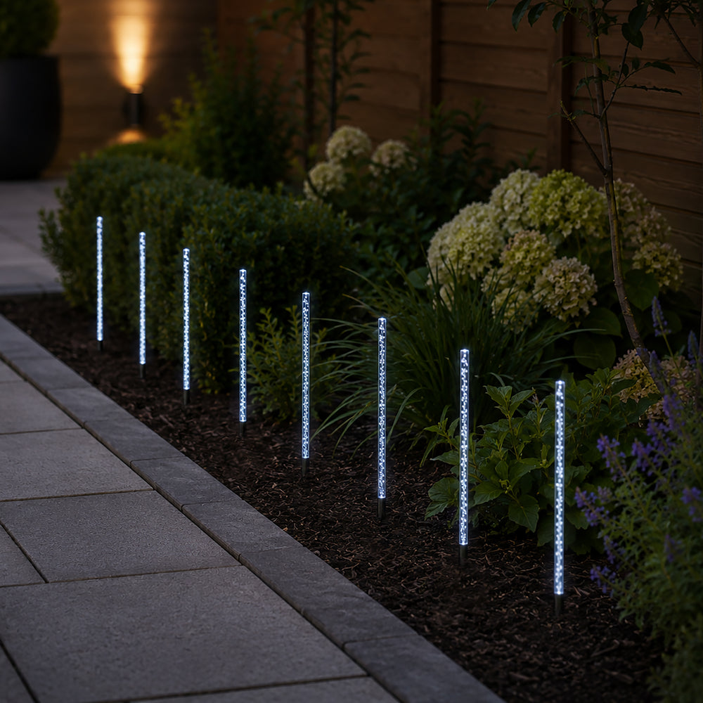 Eight solar bubble crystal stake lights changing colours