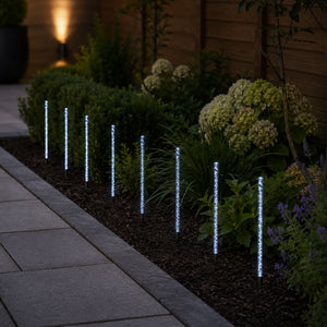 Eight solar bubble crystal stake lights changing colours