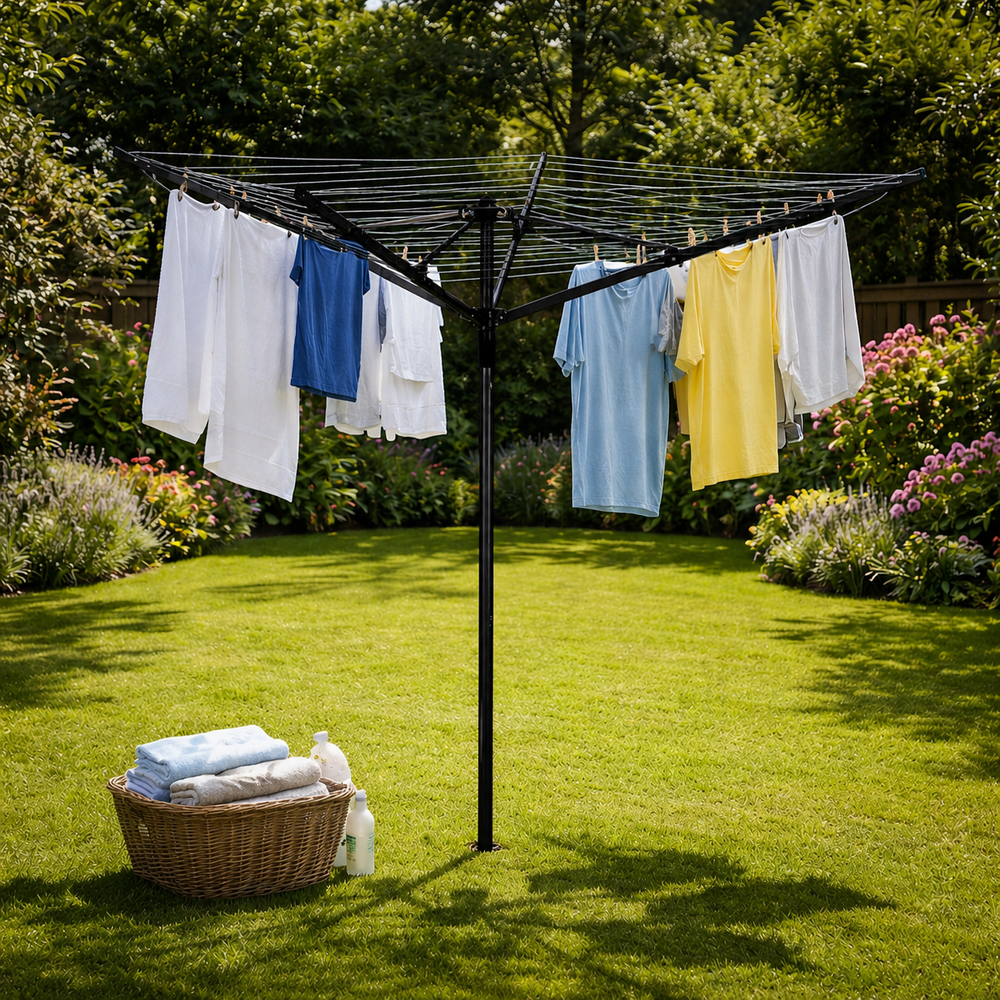 4 Arm Rotary Washing Line Airer with Cover & Ground Spike 50m
