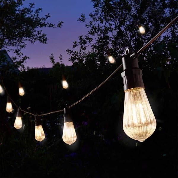 Warm white LED festoon string lights outdoors
