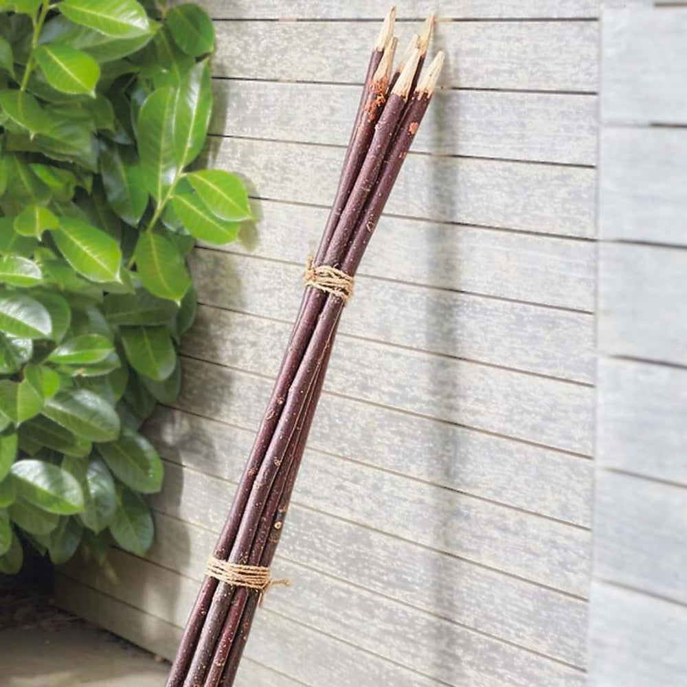 Pack of five 90cm willow plant support stakes.