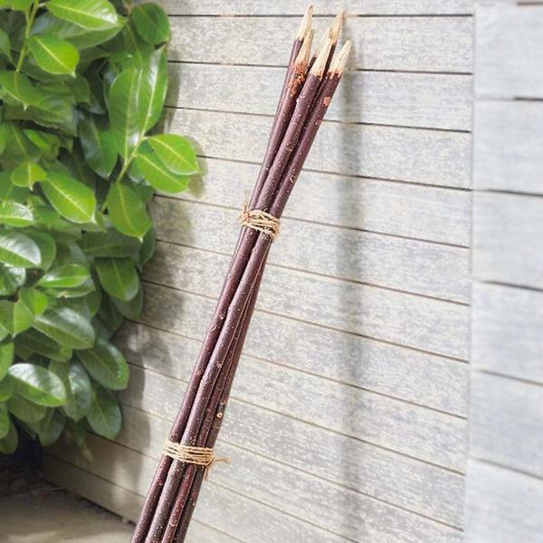 Pack of five 90cm willow plant support stakes.