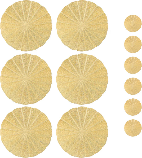 Set of 6 Round Gold Placemats And Coaster
