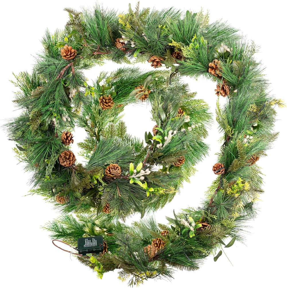 9ft Luxury Mistletoe and Pine Pre Lit Christmas Garland