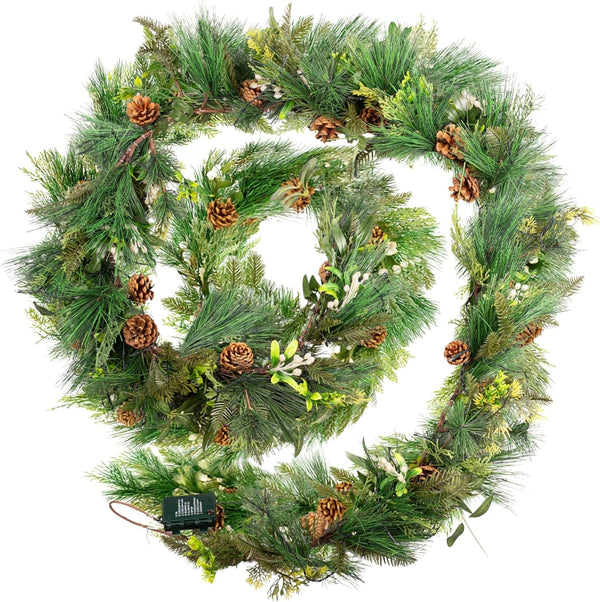 9ft Luxury Mistletoe and Pine Pre Lit Christmas Garland