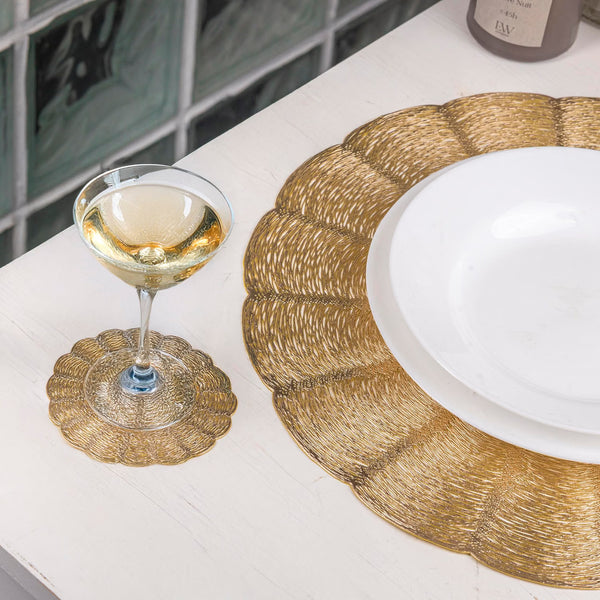 Set of 6 Round Gold Placemats And Coaster