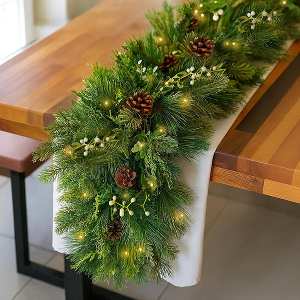 9ft Luxury Mistletoe and Pine Pre Lit Christmas Garland