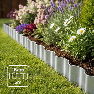 Metal Garden Border Edging Roll 5m × 15cm Galvanised Steel