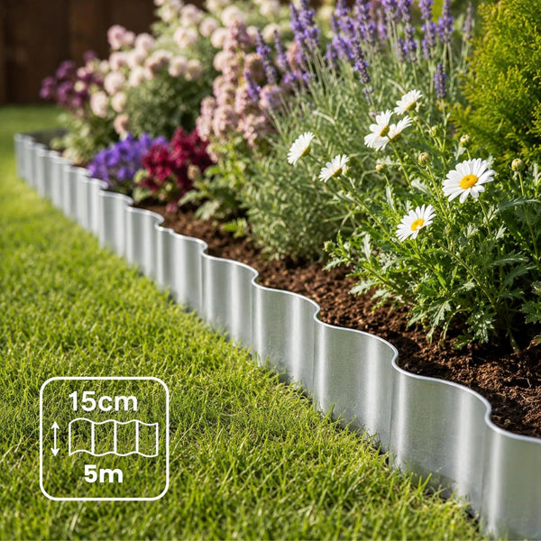 Metal Garden Border Edging Roll 5m × 15cm Galvanised Steel