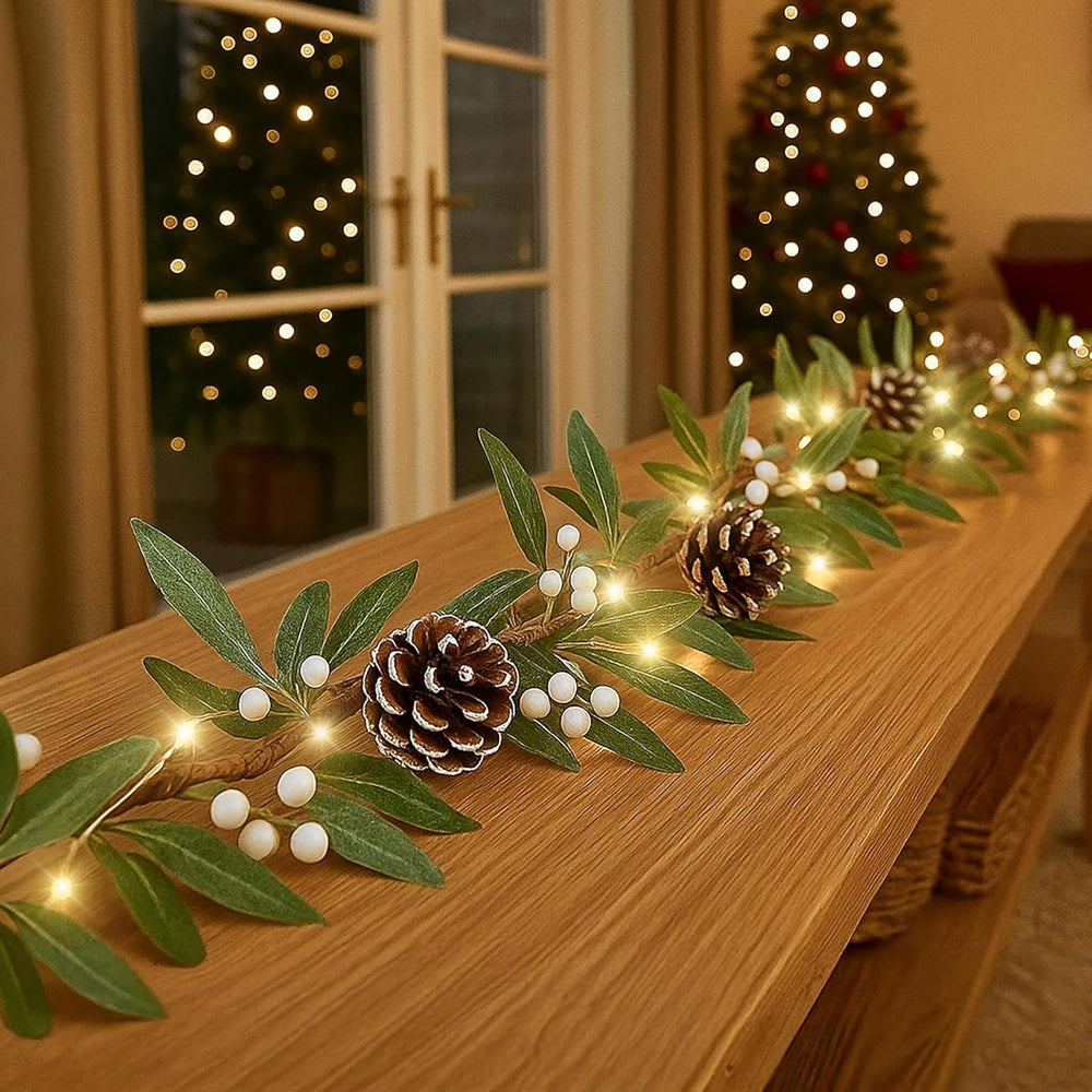 150cm Sage and Mistletoe Garland Home Decoration With Pinecones And Berries