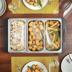 Large Capacity 3 Pan Stainless Steel Electric Buffet Server Food Warmer