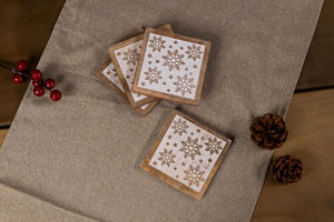 Wooden Coasters with Holder Snowflakes Wood Placemats