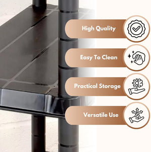 Adjustable plastic shelving unit with three shelves