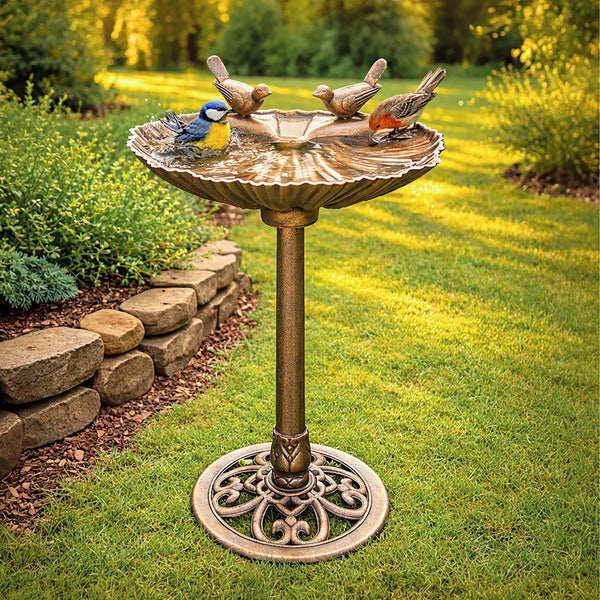 Bronze Effect Freestanding Bird Bath Garden Water Feeder