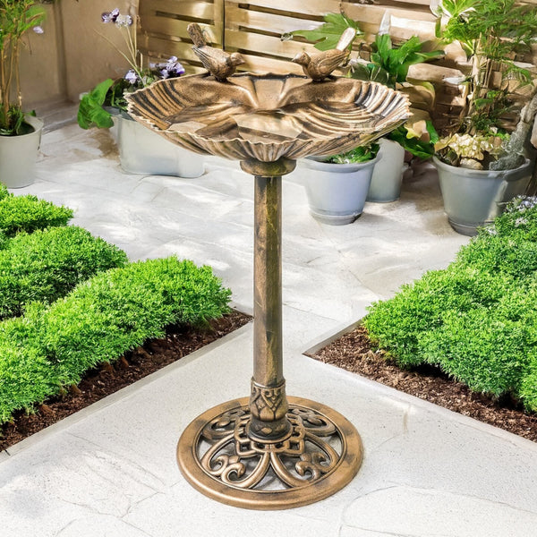 Bronze Effect Freestanding Bird Bath Garden Water Feeder