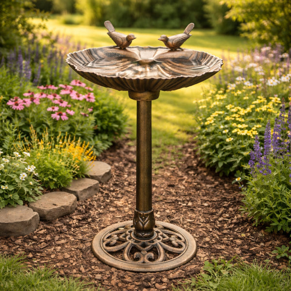 Bronze Effect Freestanding Bird Bath Garden Water Feeder