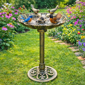 Bronze Effect Freestanding Bird Bath Garden Water Feeder