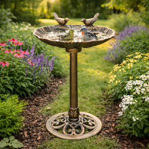 Bronze Effect Freestanding Bird Bath Garden Water Feeder