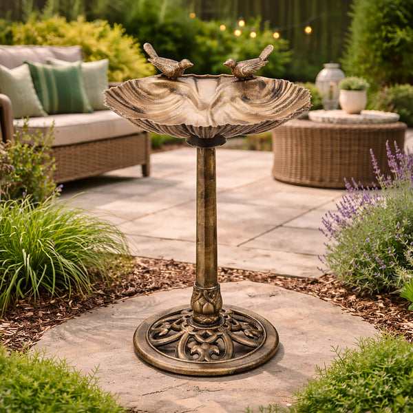 Bronze Effect Freestanding Bird Bath Garden Water Feeder